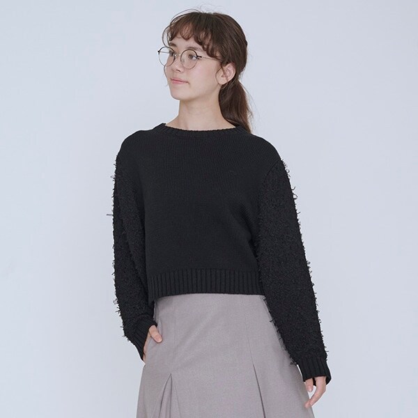 【AMI】チュールテープミックススリーブニットプルオーバー