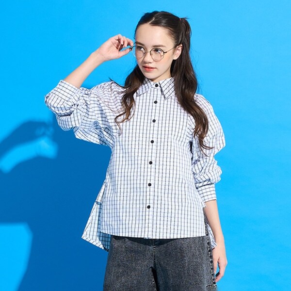 【AMI】ボリュームスリーフチェックブラウス