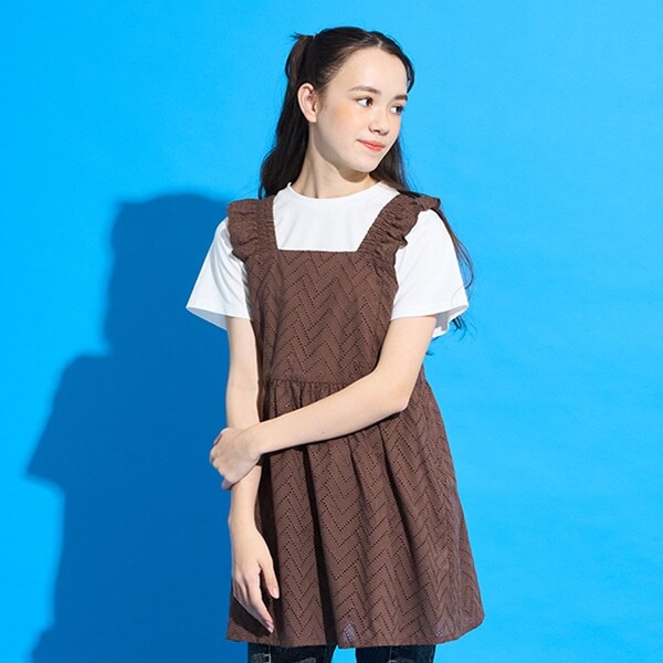 【Cuugal掲載】【AMI】カットワーク刺しゅうレースチュニック×インナーTシャツセット