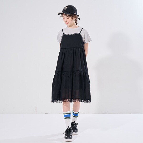 【AMI】コットンレースキャミワンピース×Tシャツセット