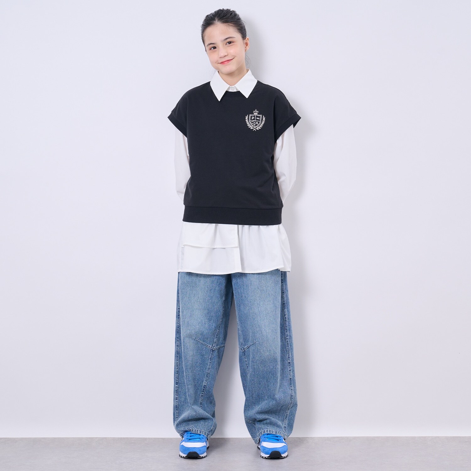 【AMI】ミニ裏毛ベスト×ペプラムシャツワンピースセット