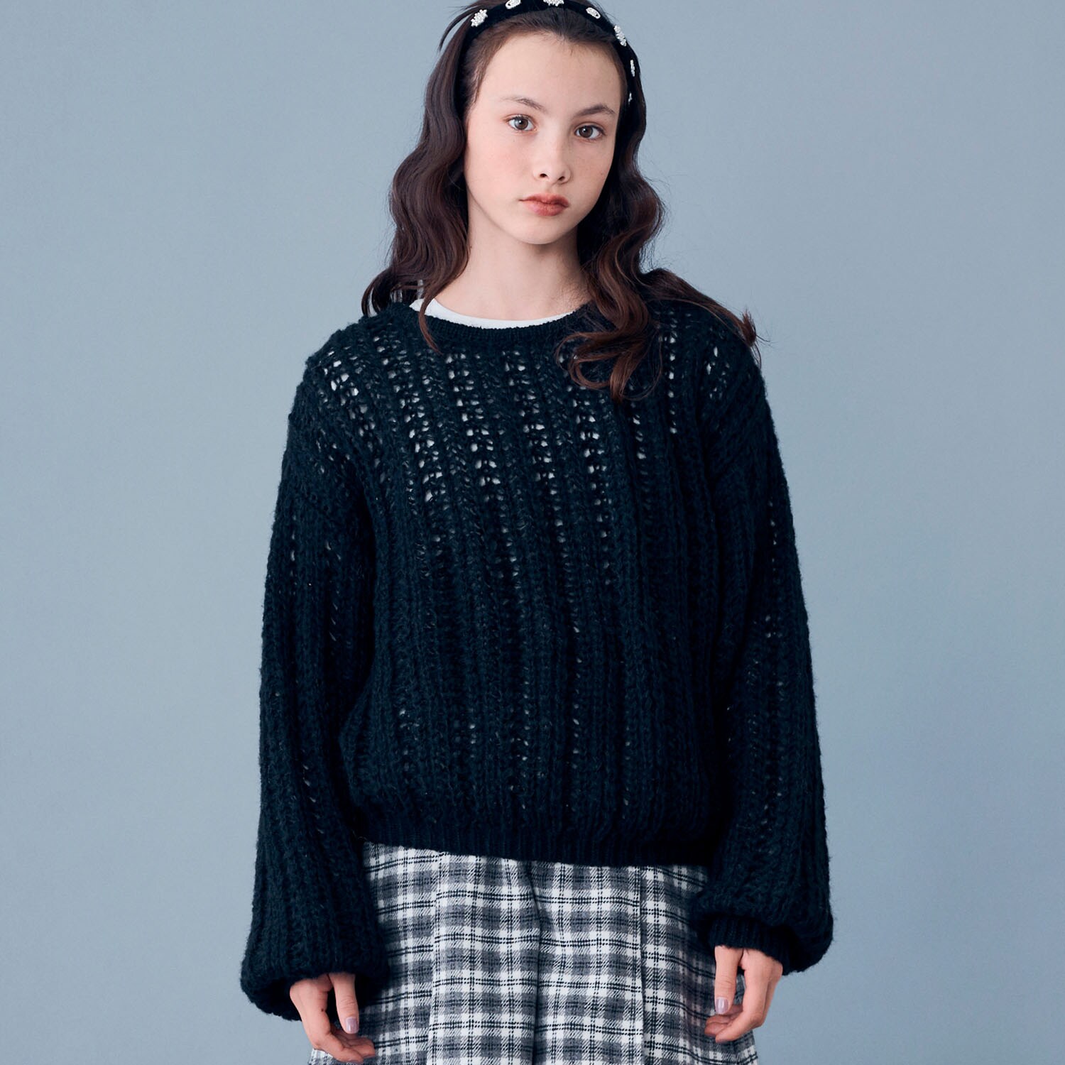 【AMI】透かし編みニットプルオーバー×Tシャツセット