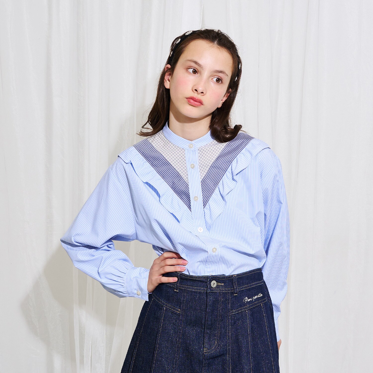 【AMI】クレイジースタンドカラーブラウス