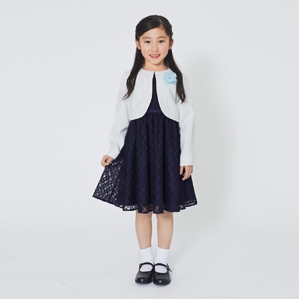 【トドラーサイズ向け】 チュールドッキングワンピース×ジャケット×コサージュ3点セット