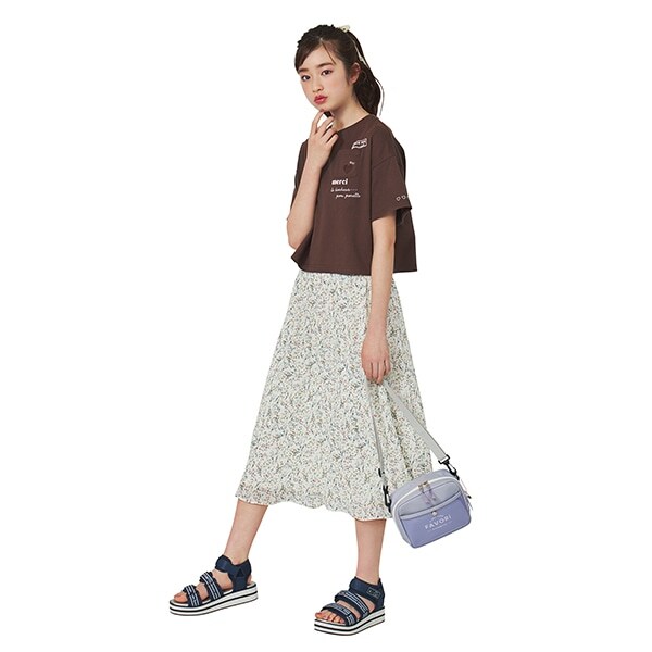 ロゴTシャツ×楊柳スカートセット
