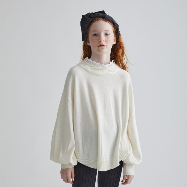 【AMI】 レースつき裏編みラウンドニット