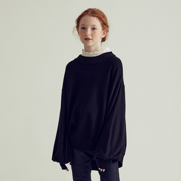 【AMI】 レースつき裏編みラウンドニット