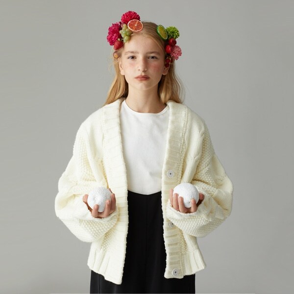 【AMI】 裏地付きボリュームニットカーデ