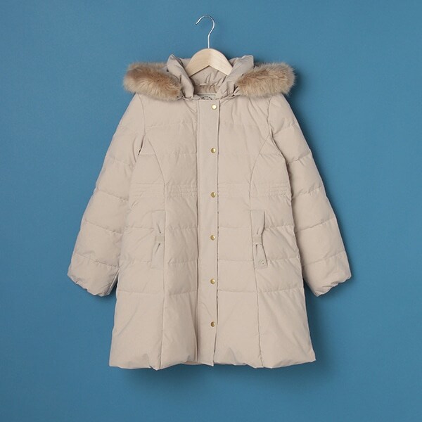 【撥水】 フェイクファーつきAラインダウンジャケット