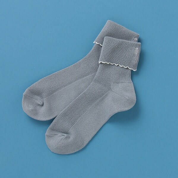 スカラップ折り返しリブクルーソックス