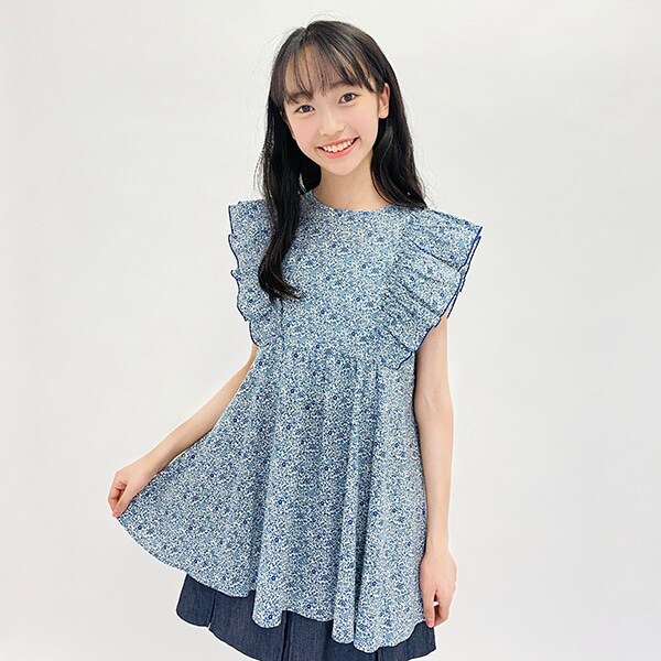 リバティプリントフリル袖チュニック