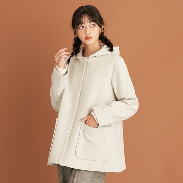 裏キルティング2WAYハーフウールコート