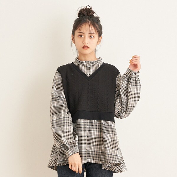 ベストレイヤード風チュニックブラウス