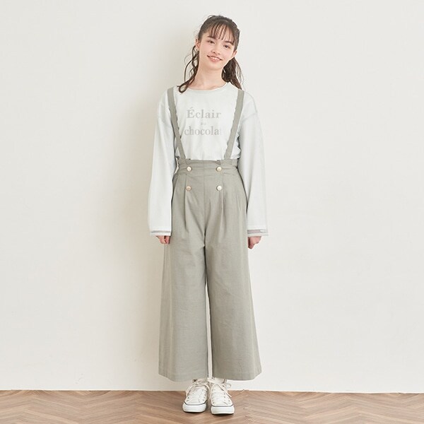 肩紐つきワイドパンツ