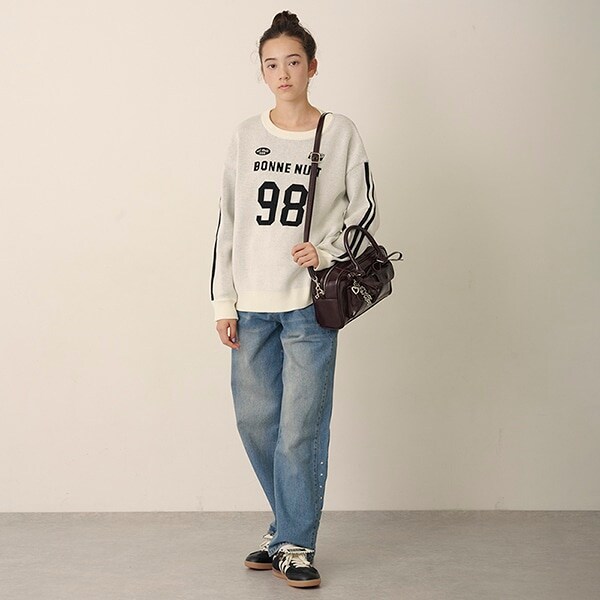 ベルトつきウォッシュドワイドデニム