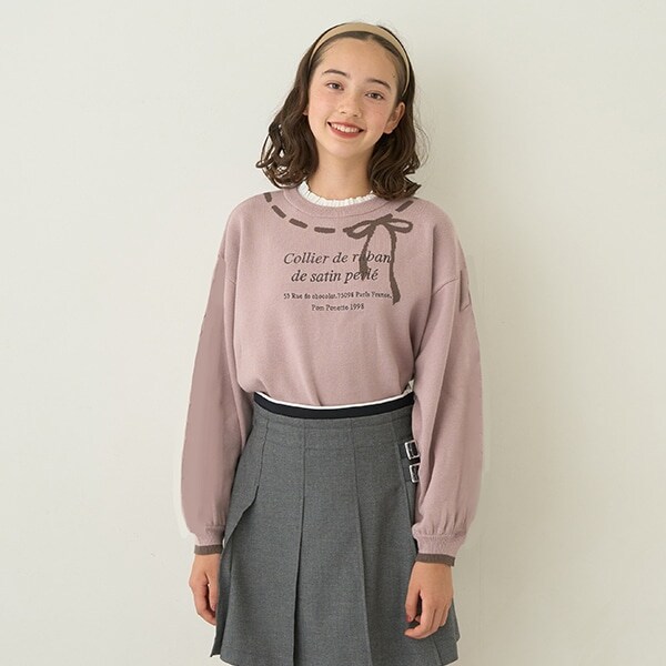 リボンジャガードフリル衿ニット