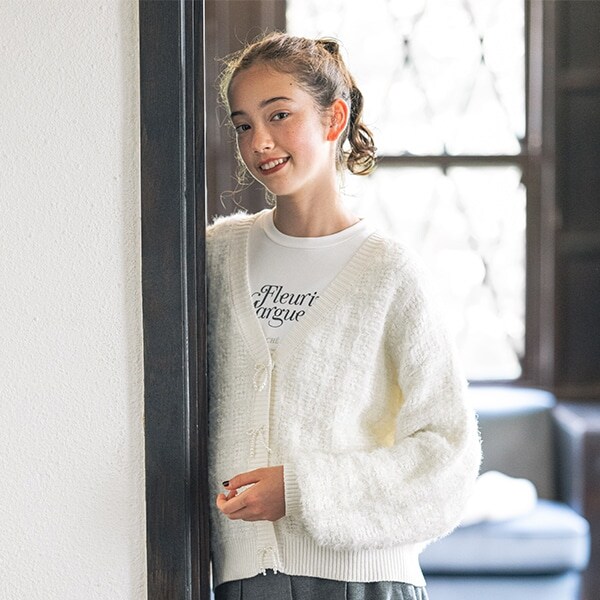 シャギーチェックカーデセット