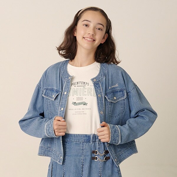 ノーカラーデニムジャケット