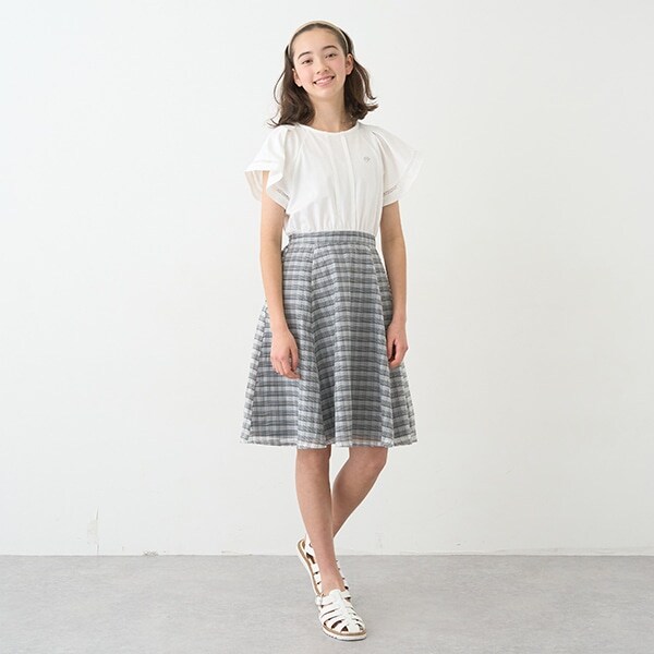 シアーチェックドッキングワンピース