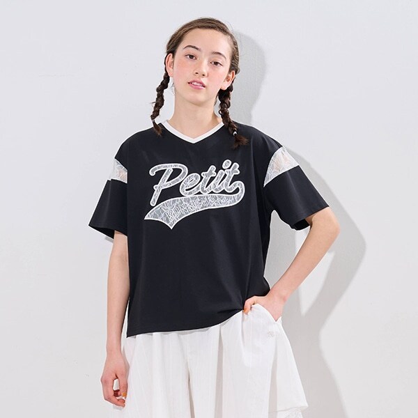 【接触冷感】レースワッペンロゴ刺しゅうTシャツ