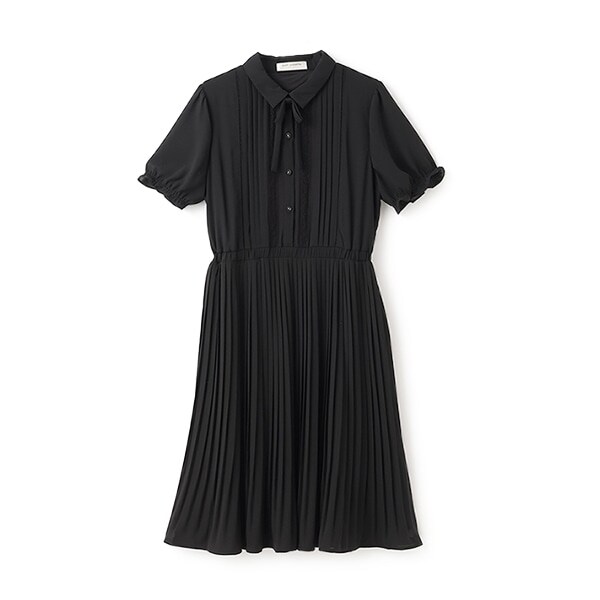 衿つきプリーツシフォンワンピース