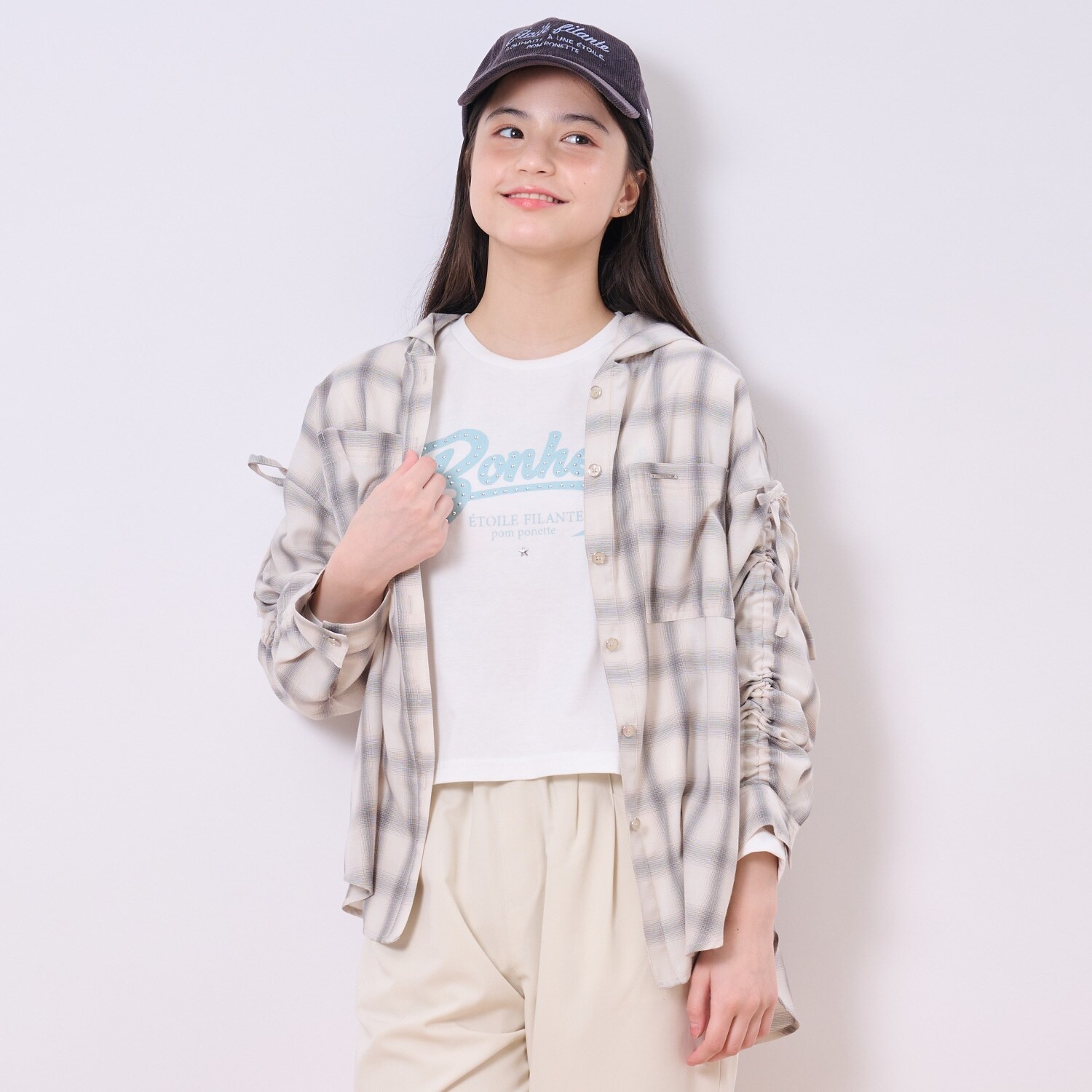 袖ギャザーフードシャツ×Tシャツセット