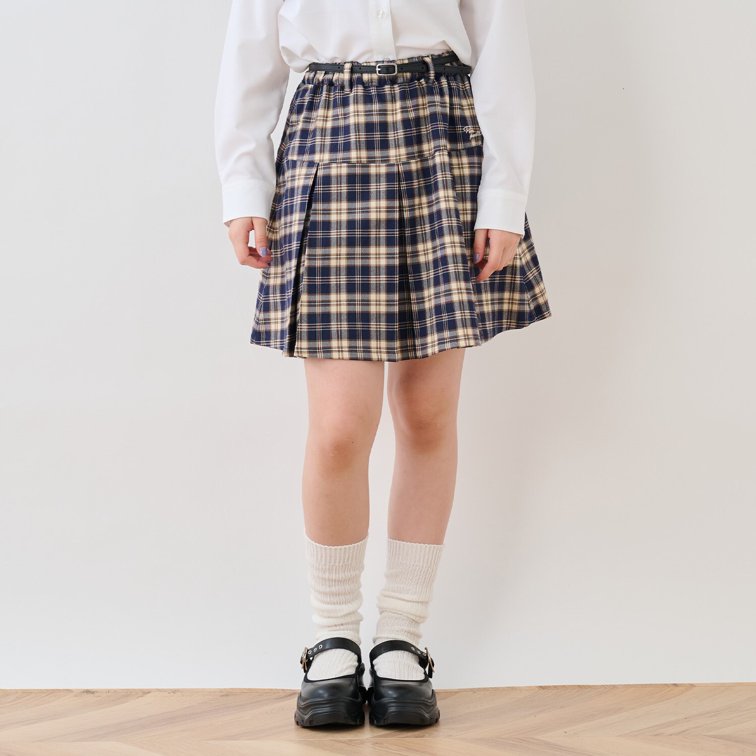 【130cmあり】チェックボックスタックスカート×インパンセット