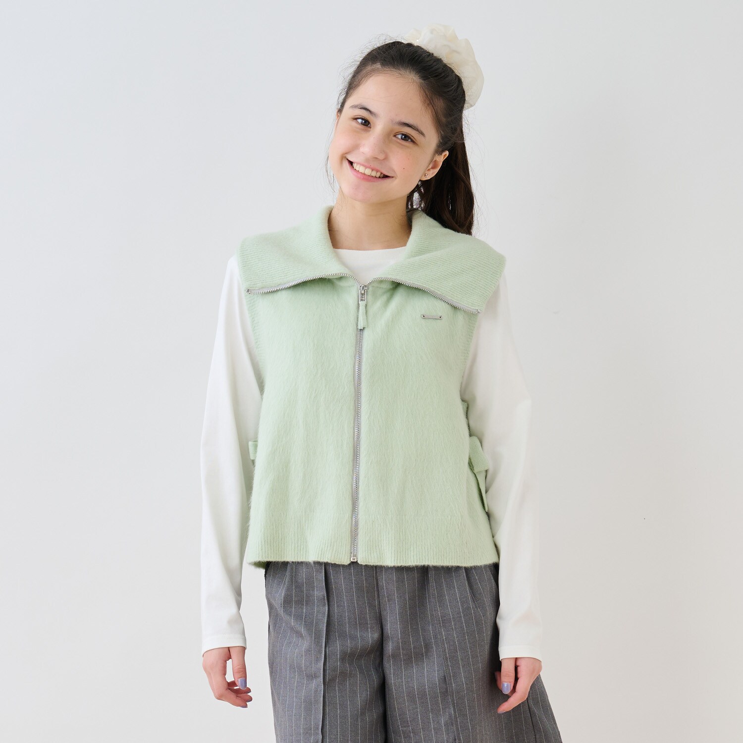 【130cmあり】ZIPニットベスト×ロンTセット