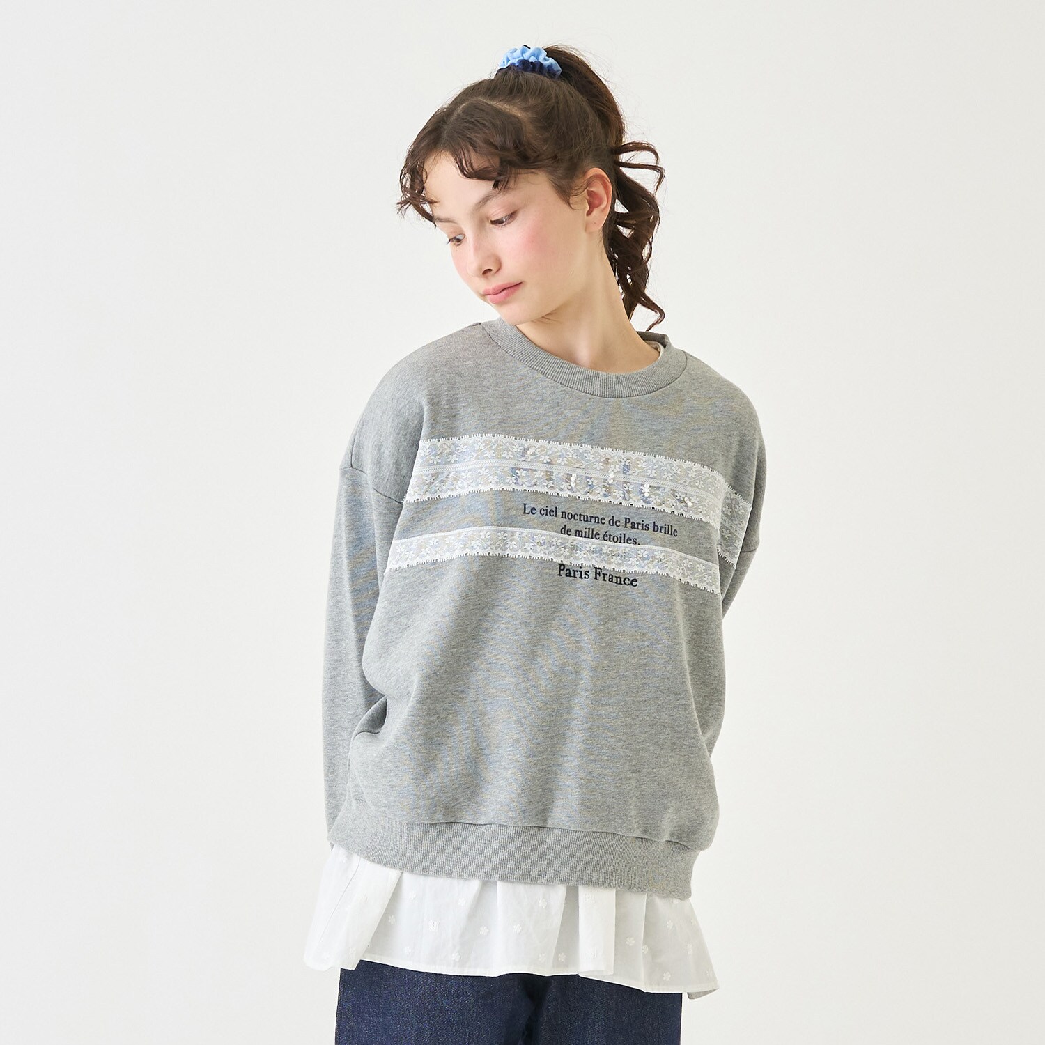 レース裏毛プルオーバー×ペプラムTシャツ