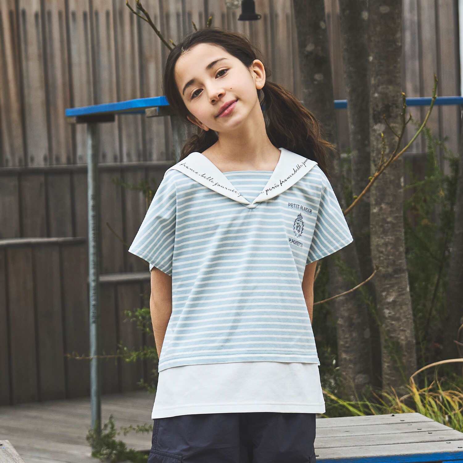 【130cmあり】セーラーレイヤードトップス