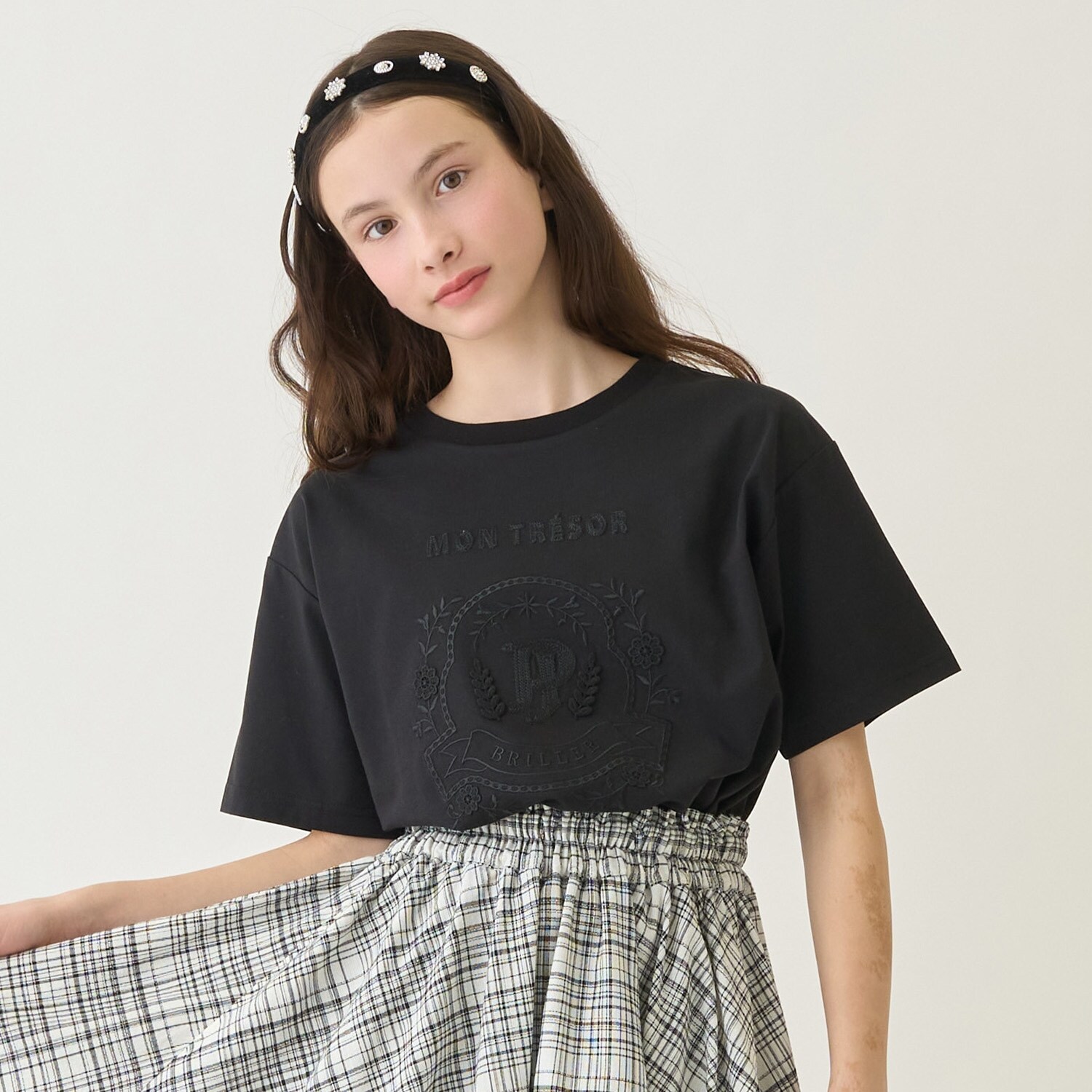 【130cmあり】【接触冷感】レースモチーフ刺しゅうTシャツ