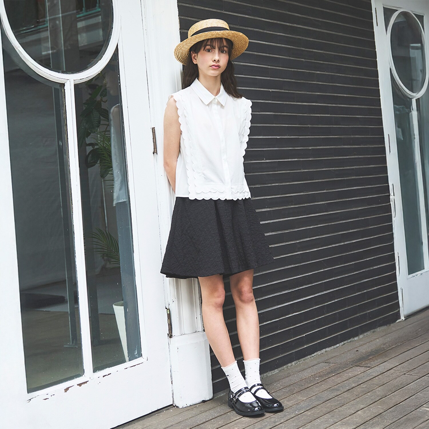 【機能素材】UV/遮熱/接触冷感/スカラップブラウスセットアップ