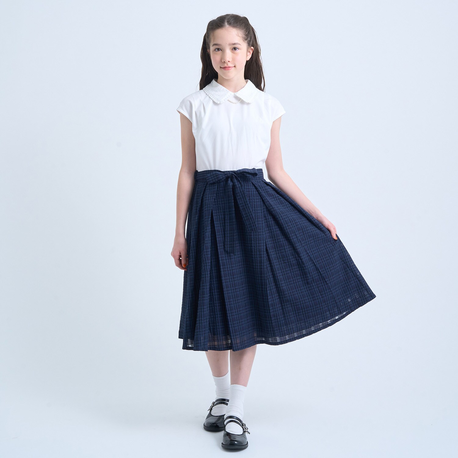 シアーチェックドッキングワンピース