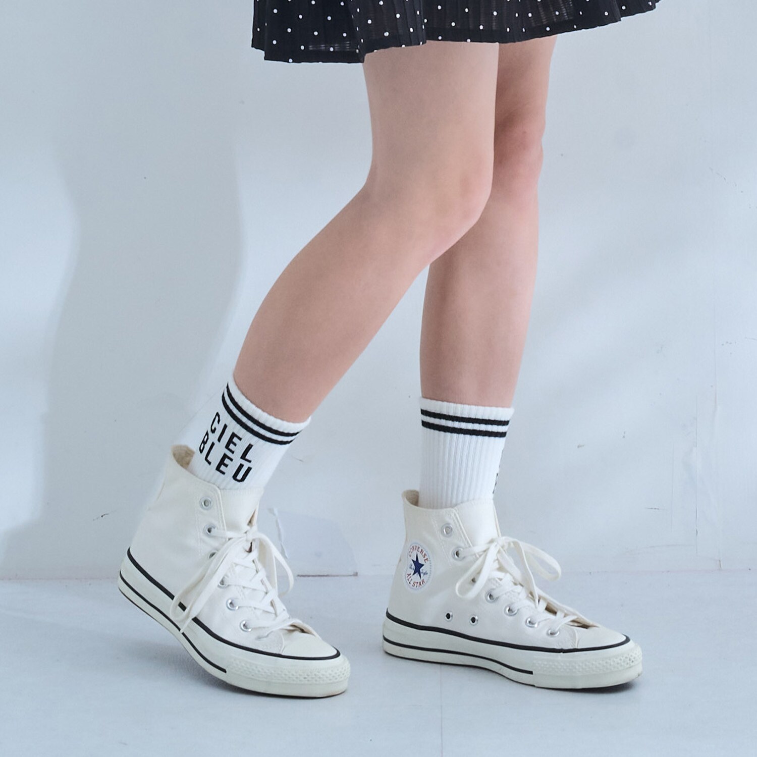 ライン入りリブクルーソックス