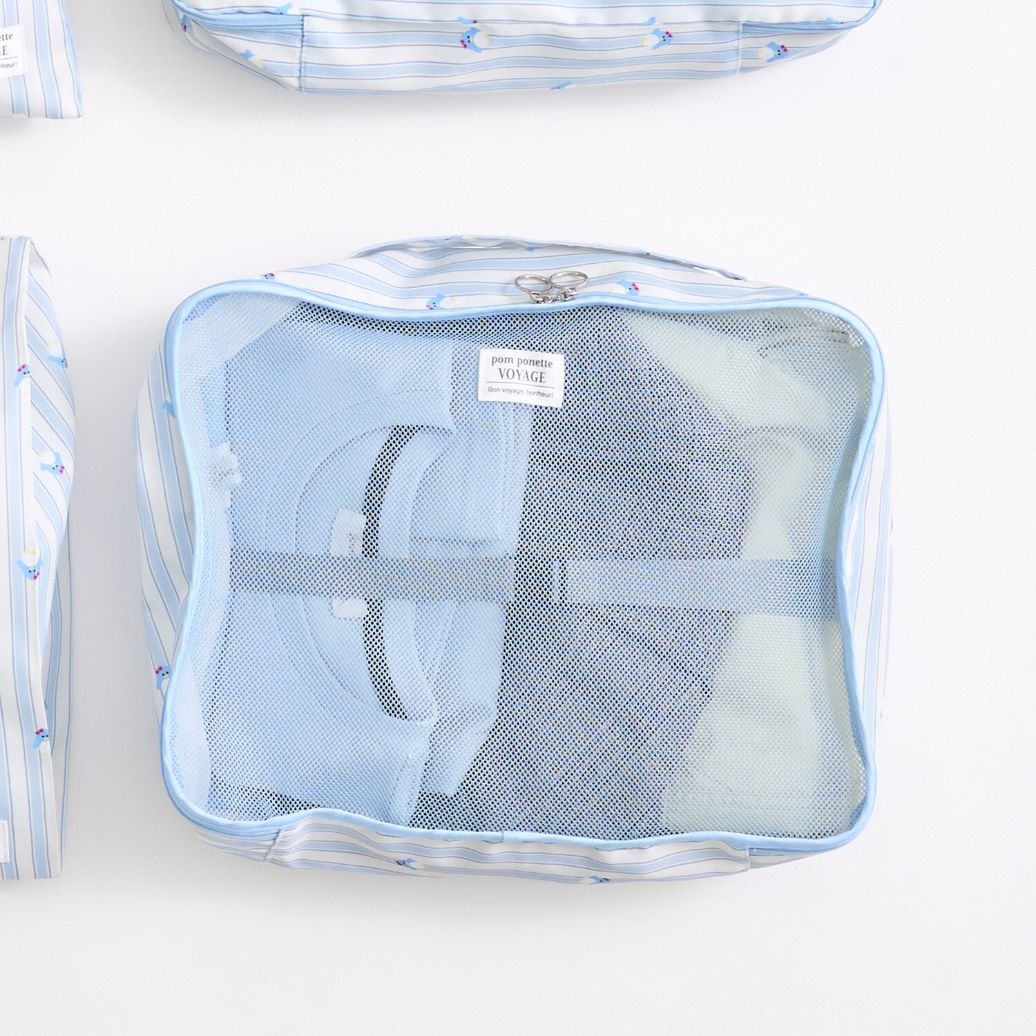 【撥水】総柄トラベルメッシュポーチ