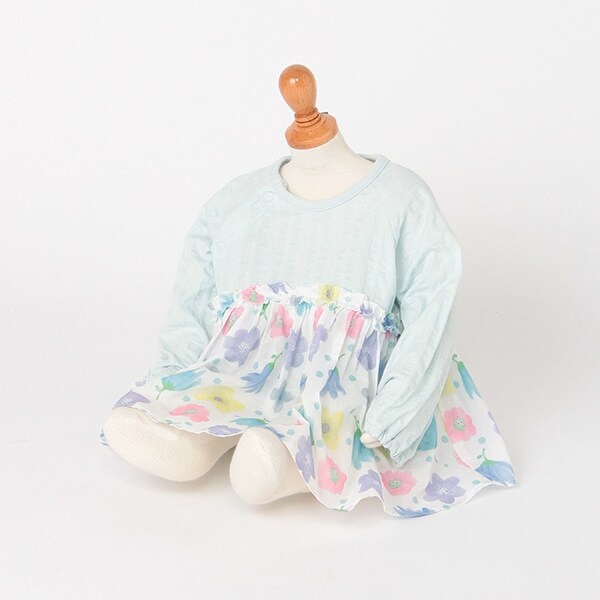 花柄切り替えカバーオール