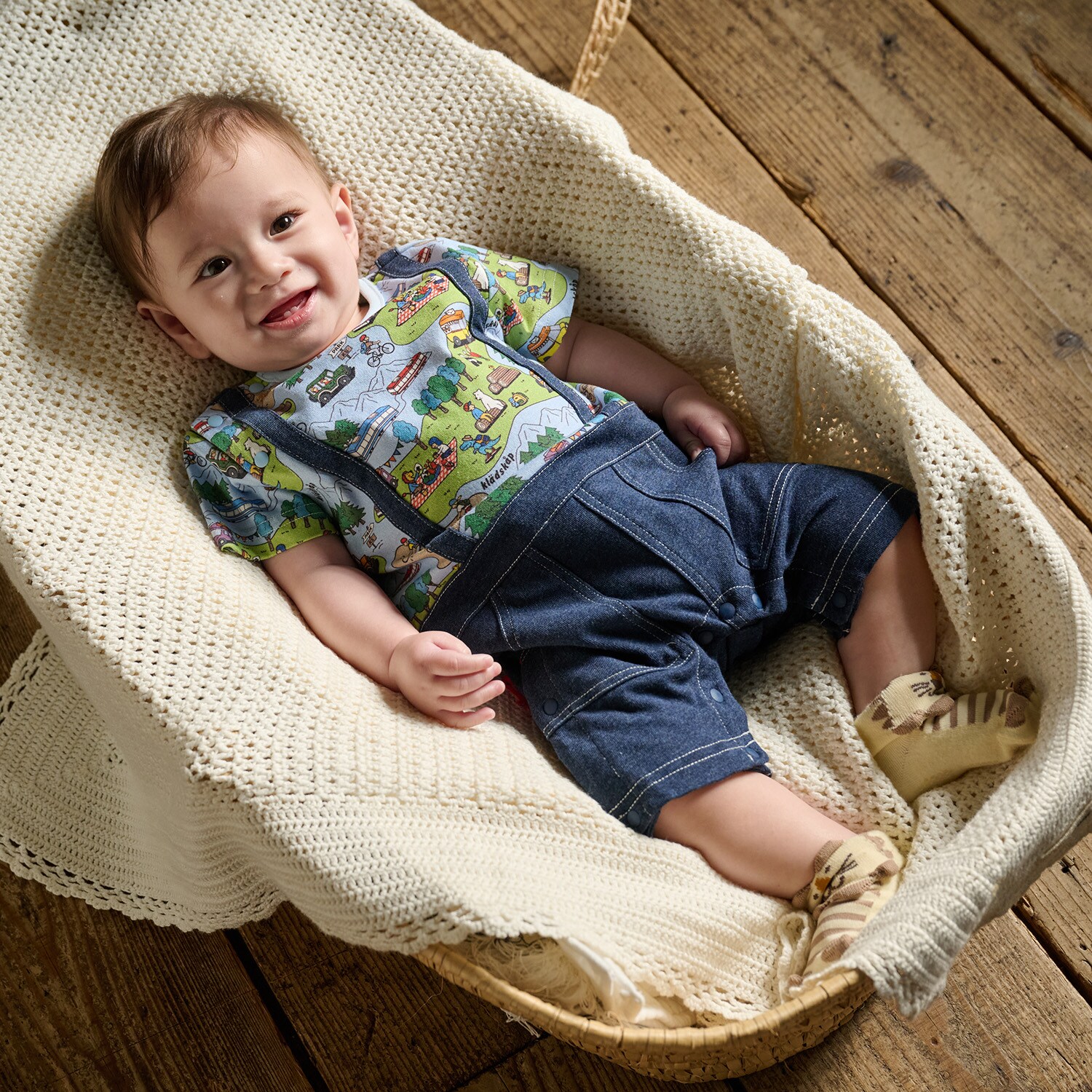 ピクニック柄半袖カバーオール