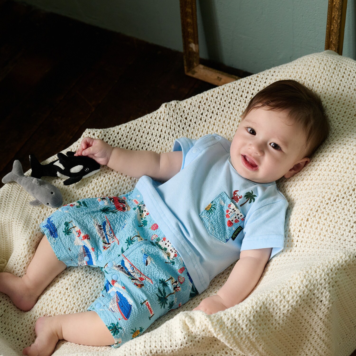 乗り物柄半袖カバーオール