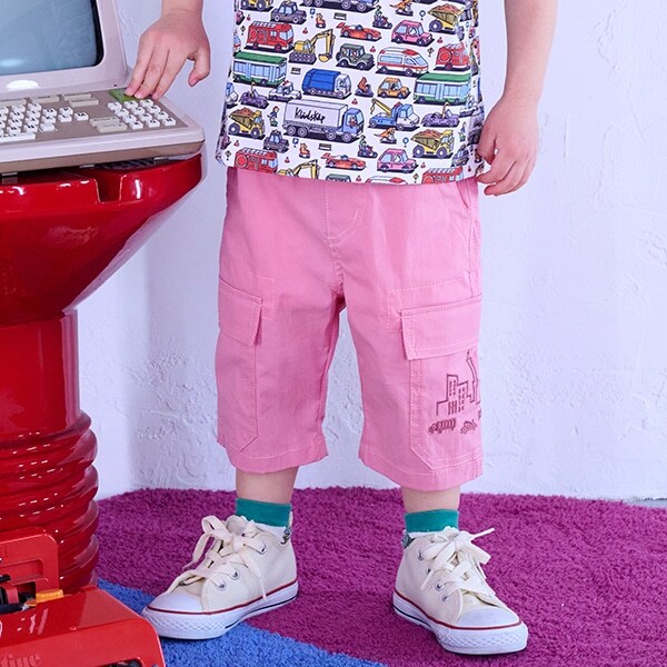 車と街刺しゅう6分丈カーゴパンツ