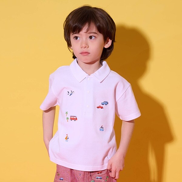 乗り物刺しゅう半袖ポロシャツ
