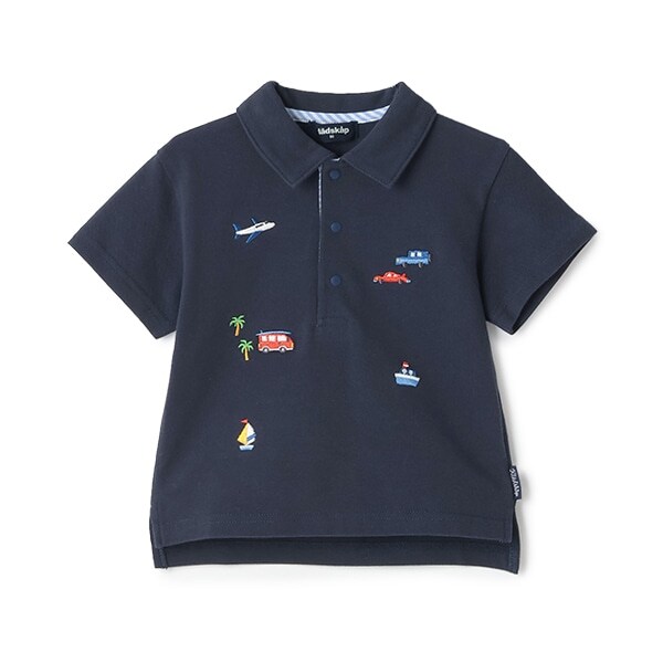 乗り物刺しゅう半袖ポロシャツ