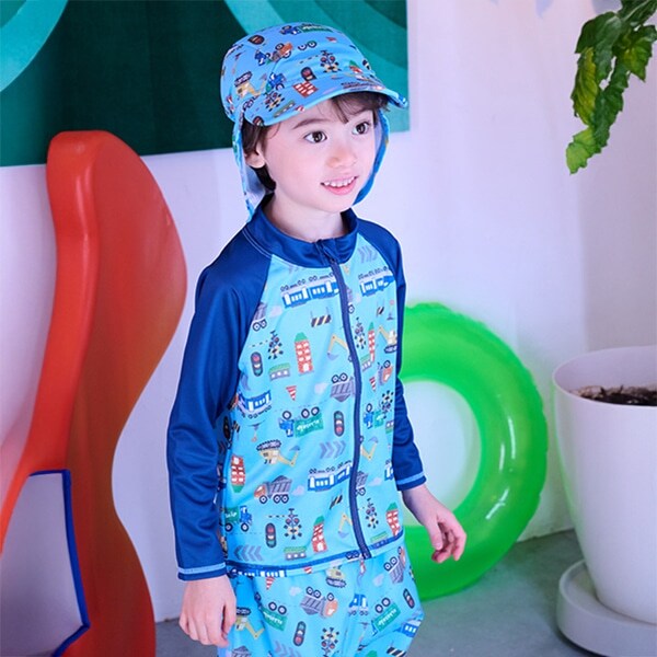 【SWIM】乗り物総柄長袖ラッシュガード