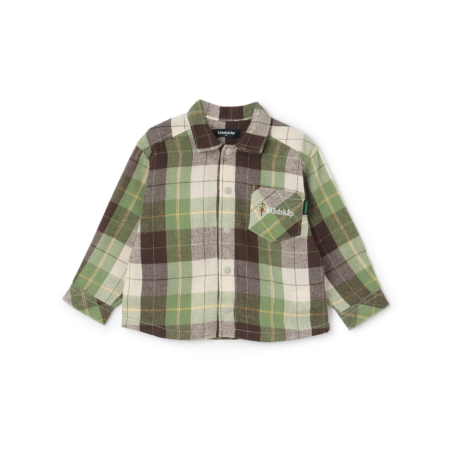 電車刺しゅう長袖チェックシャツ