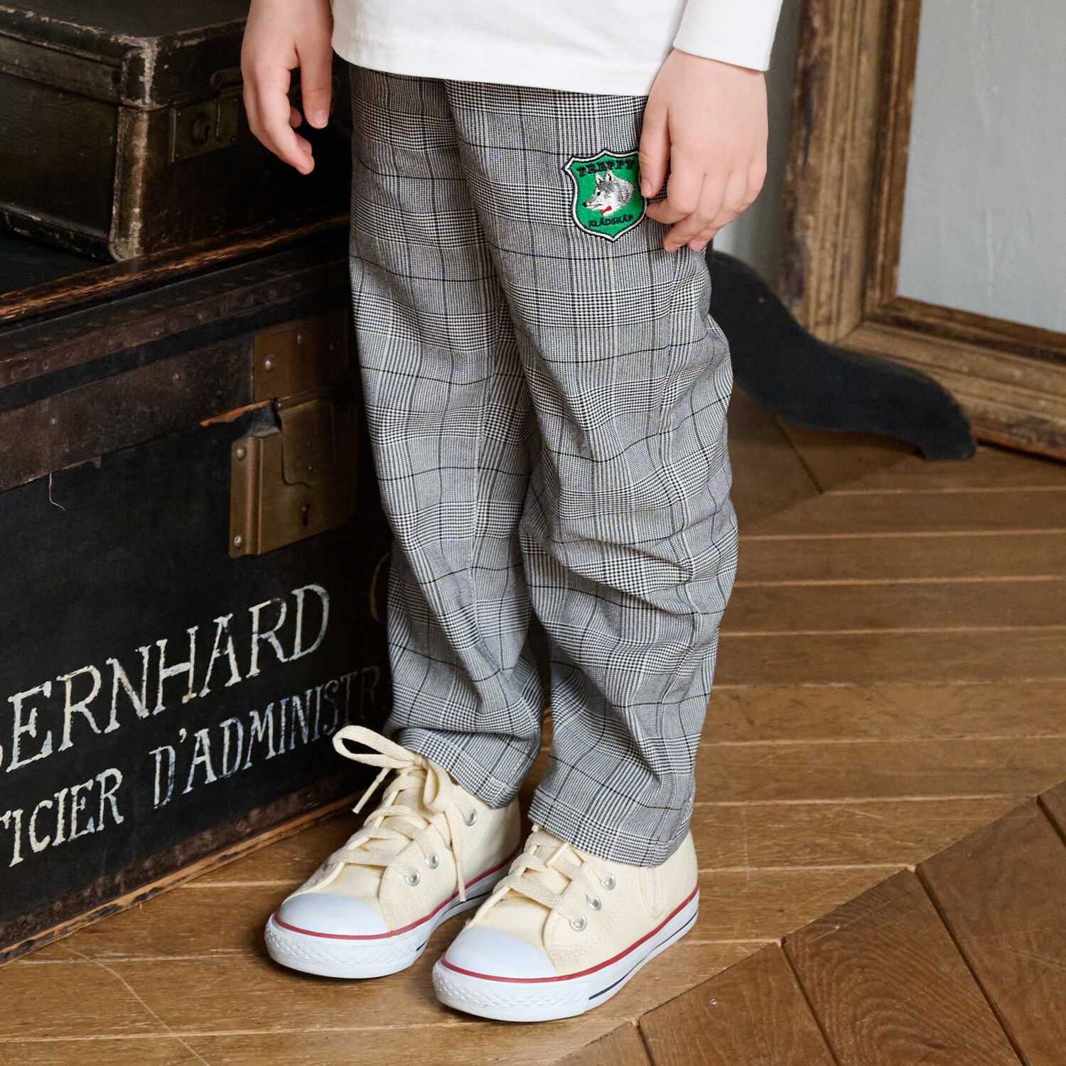 オオカミチェックロング丈ストレートパンツ