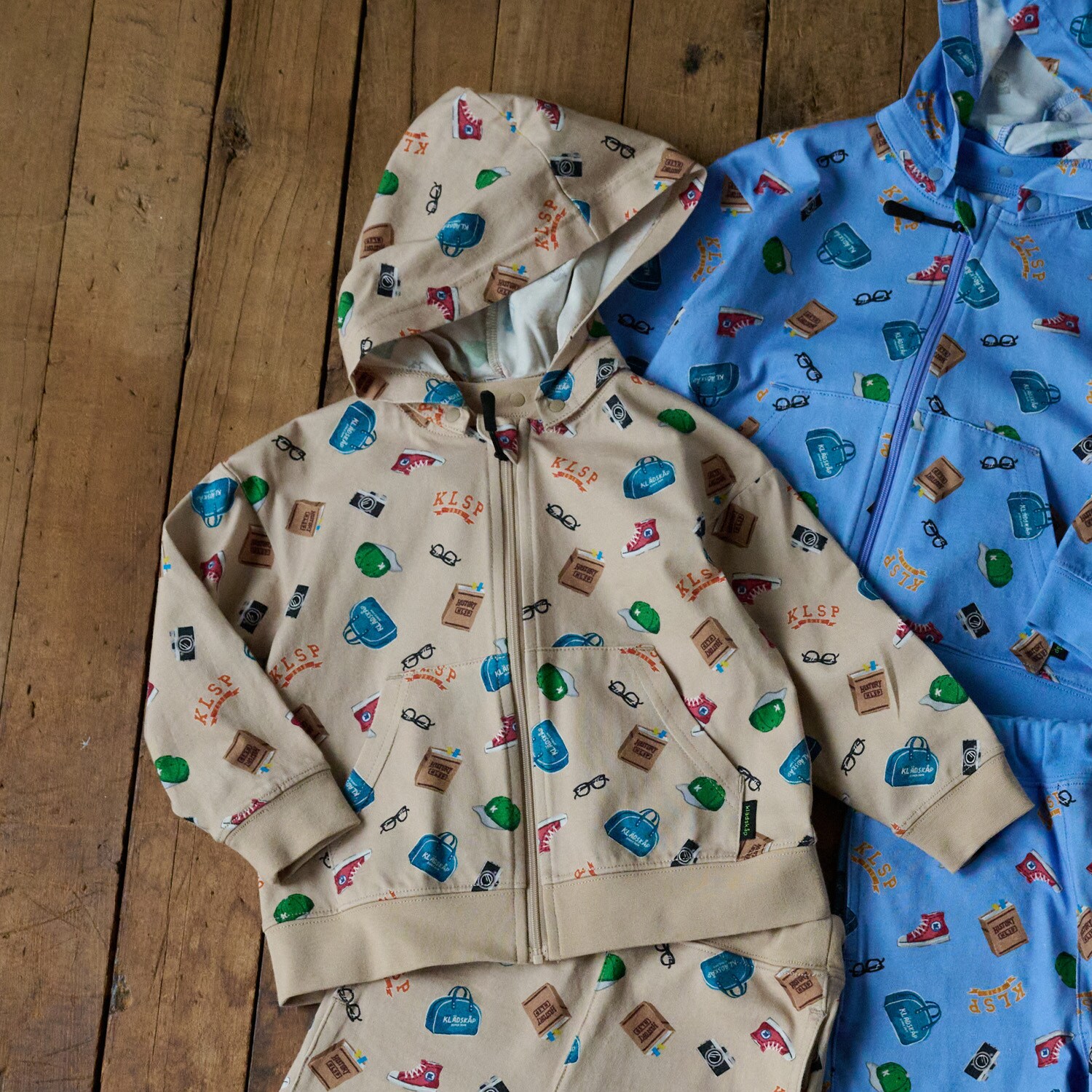 総柄フード着脱式長袖パーカ