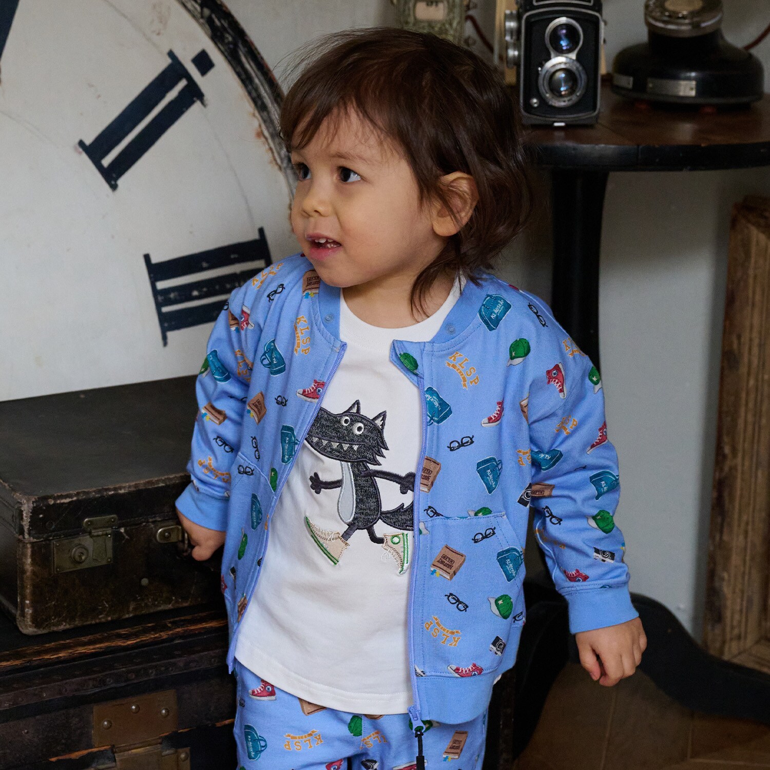 総柄フード着脱式長袖パーカ