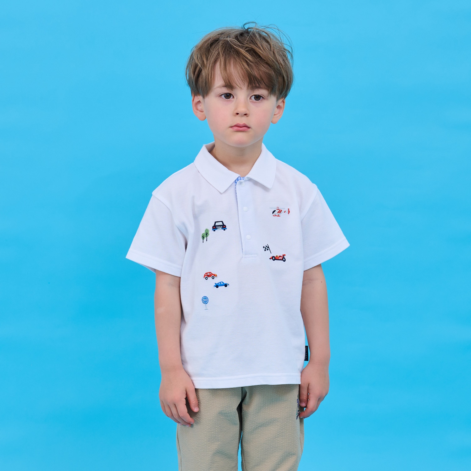 乗り物刺しゅう半袖ポロシャツ