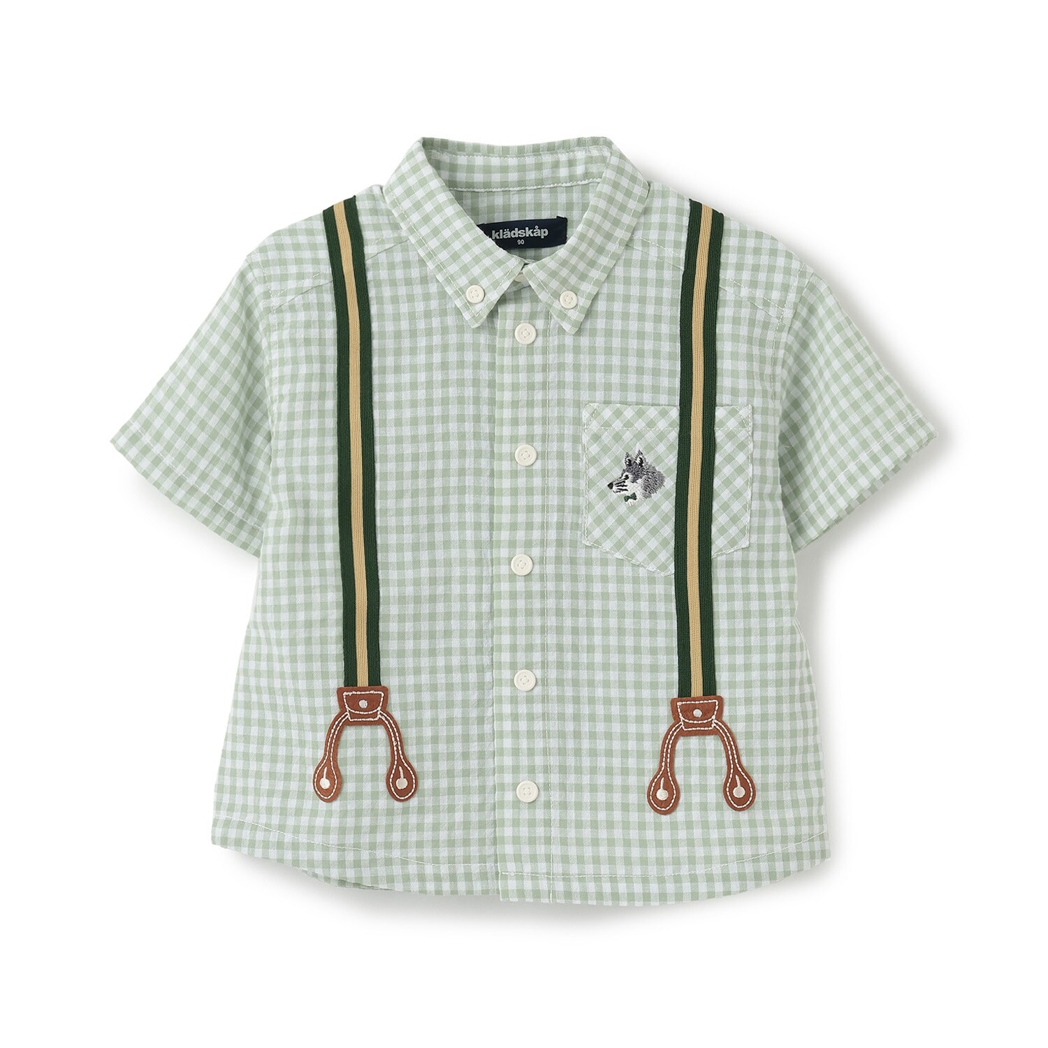 サスペンダー風チェック半袖ボタンダウンシャツ