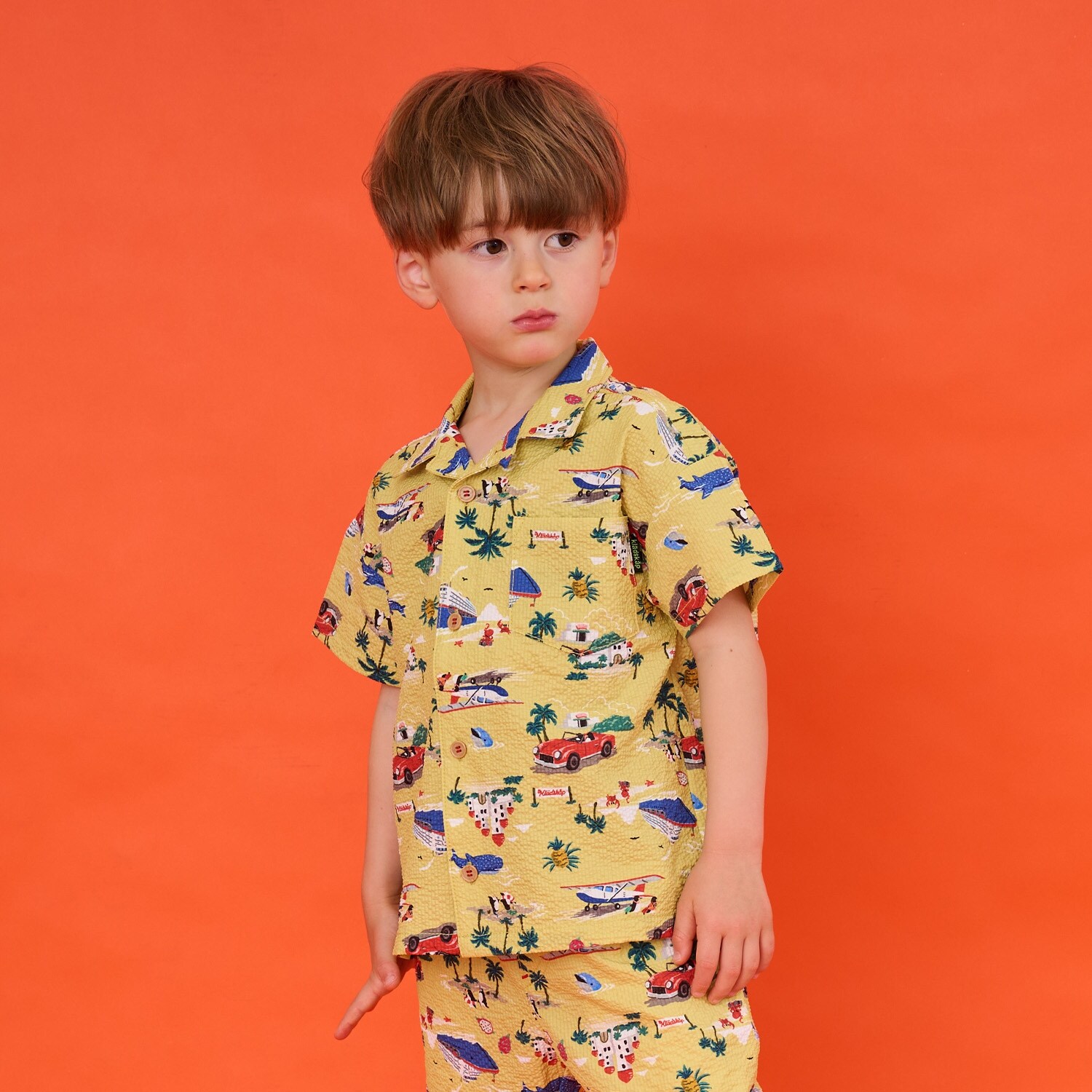 乗り物総柄半袖開衿シャツ