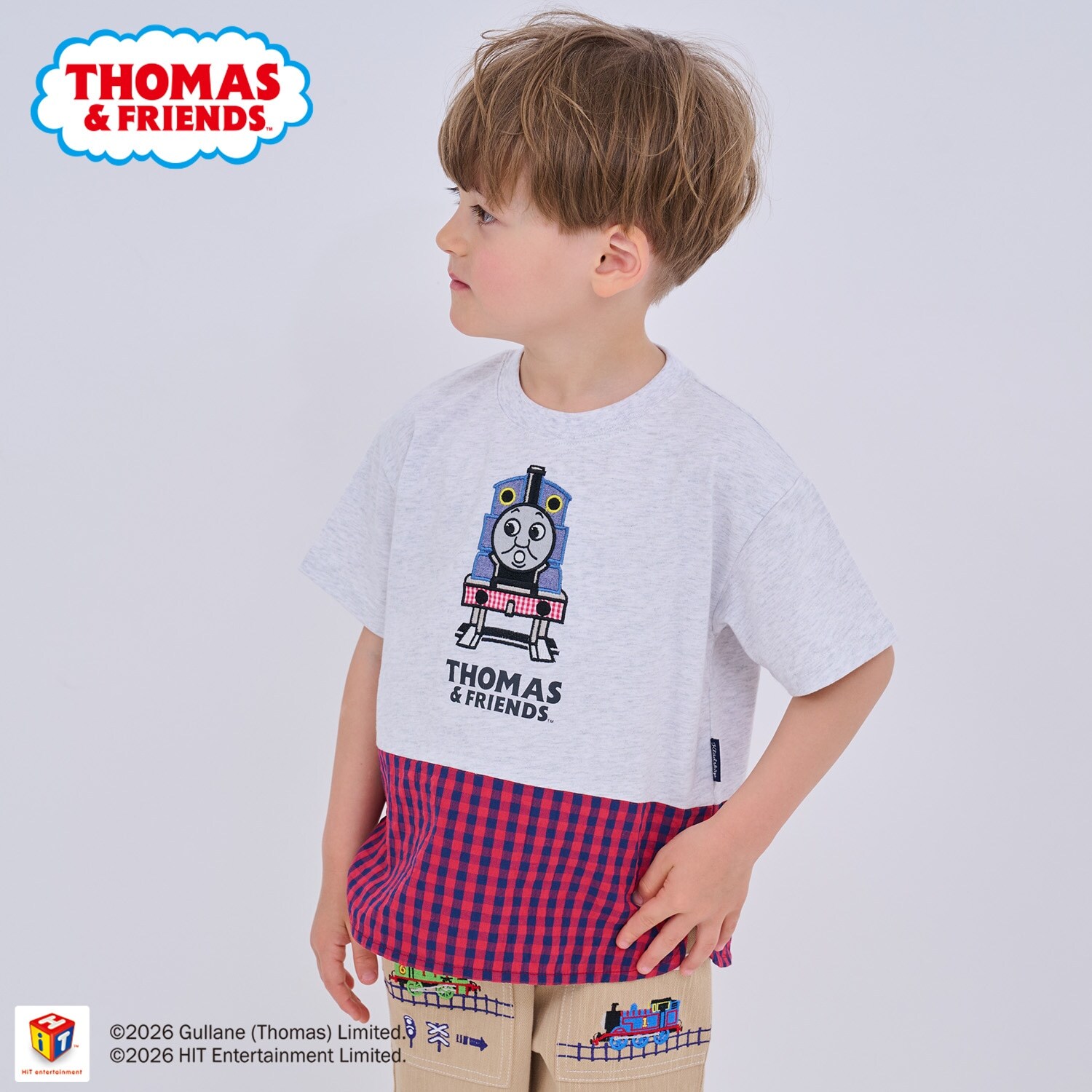 【トーマス】チェック切替半袖Tシャツ